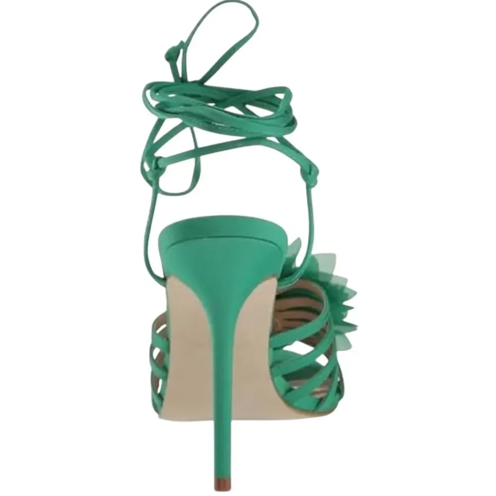 Steve Madden Women's Jolisa Heeled Green Lace-up  Satin Sandals Size 6
